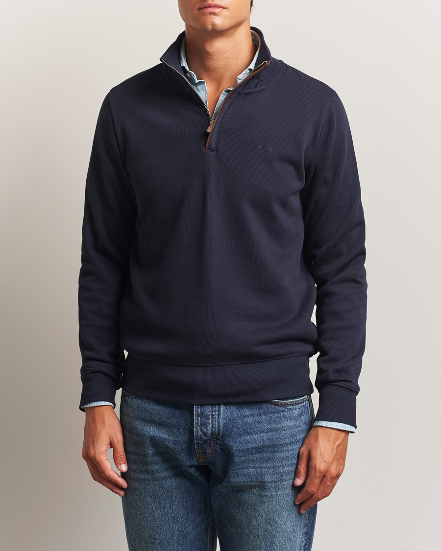Herre | Gensere | GANT | Sacker Rib Half Zip Evening Blue