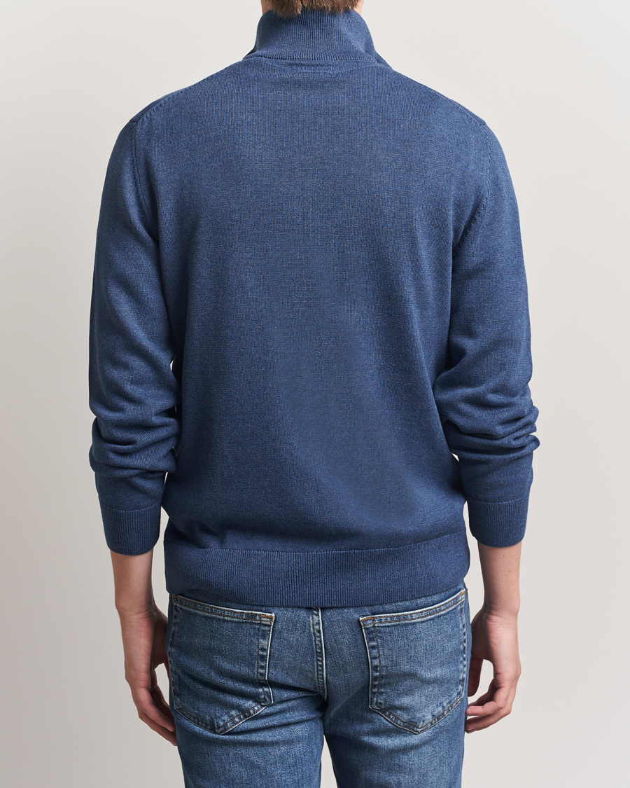 Herre | Gensere | GANT | Casual Cotton Full Zip Dark Jeans Blue Melange