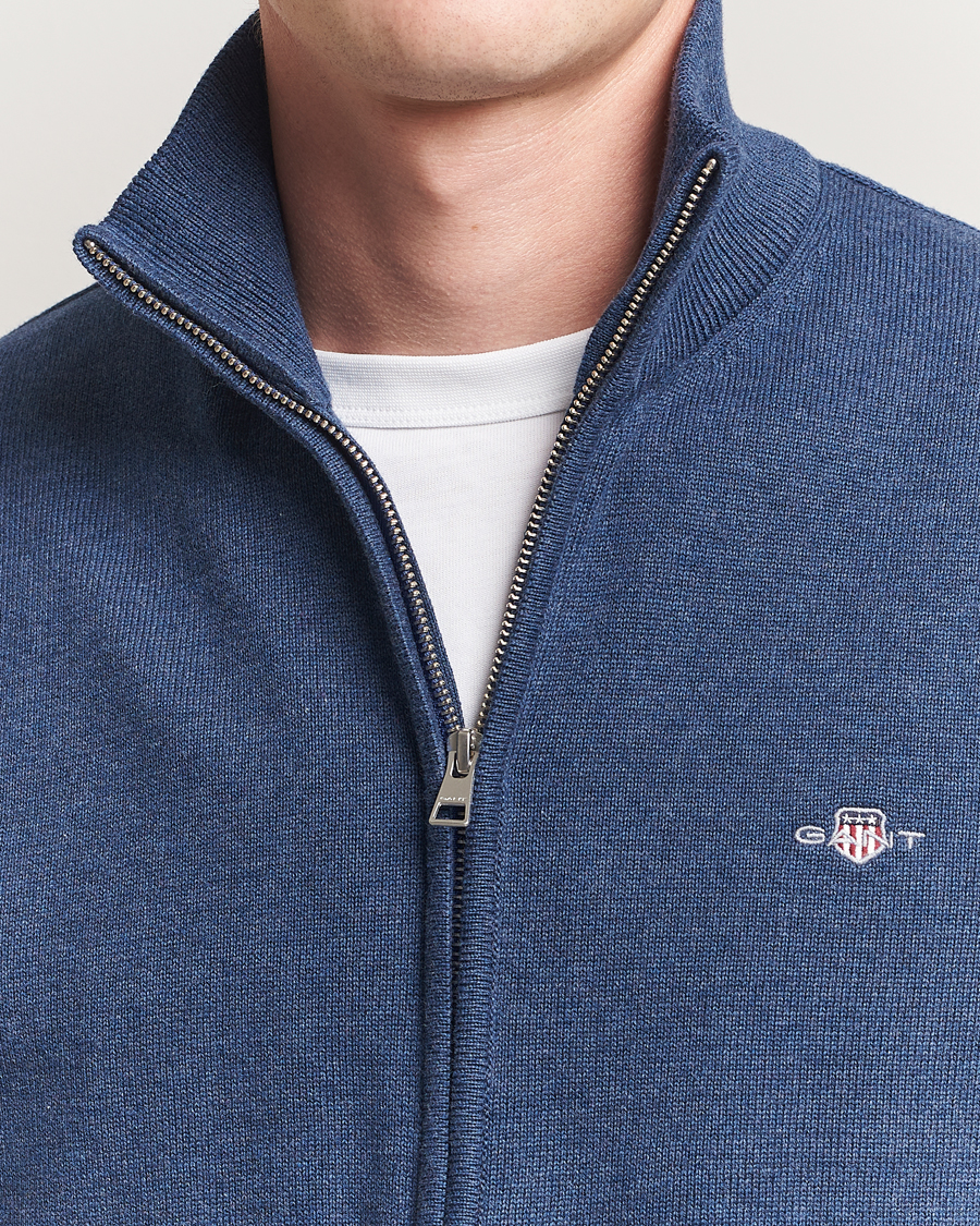 Herre | Gensere | GANT | Casual Cotton Full Zip Dark Jeans Blue Melange