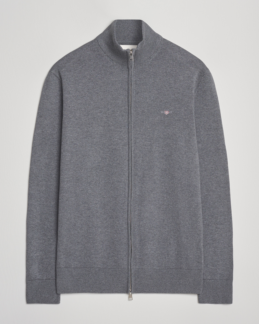 Herre | Gensere | GANT | Casual Cotton Full Zip Dark Grey Melange