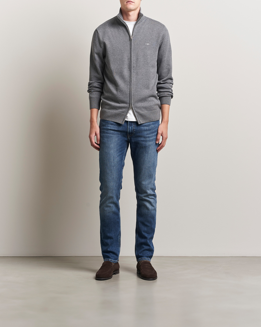 Herre | Gensere | GANT | Casual Cotton Full Zip Dark Grey Melange