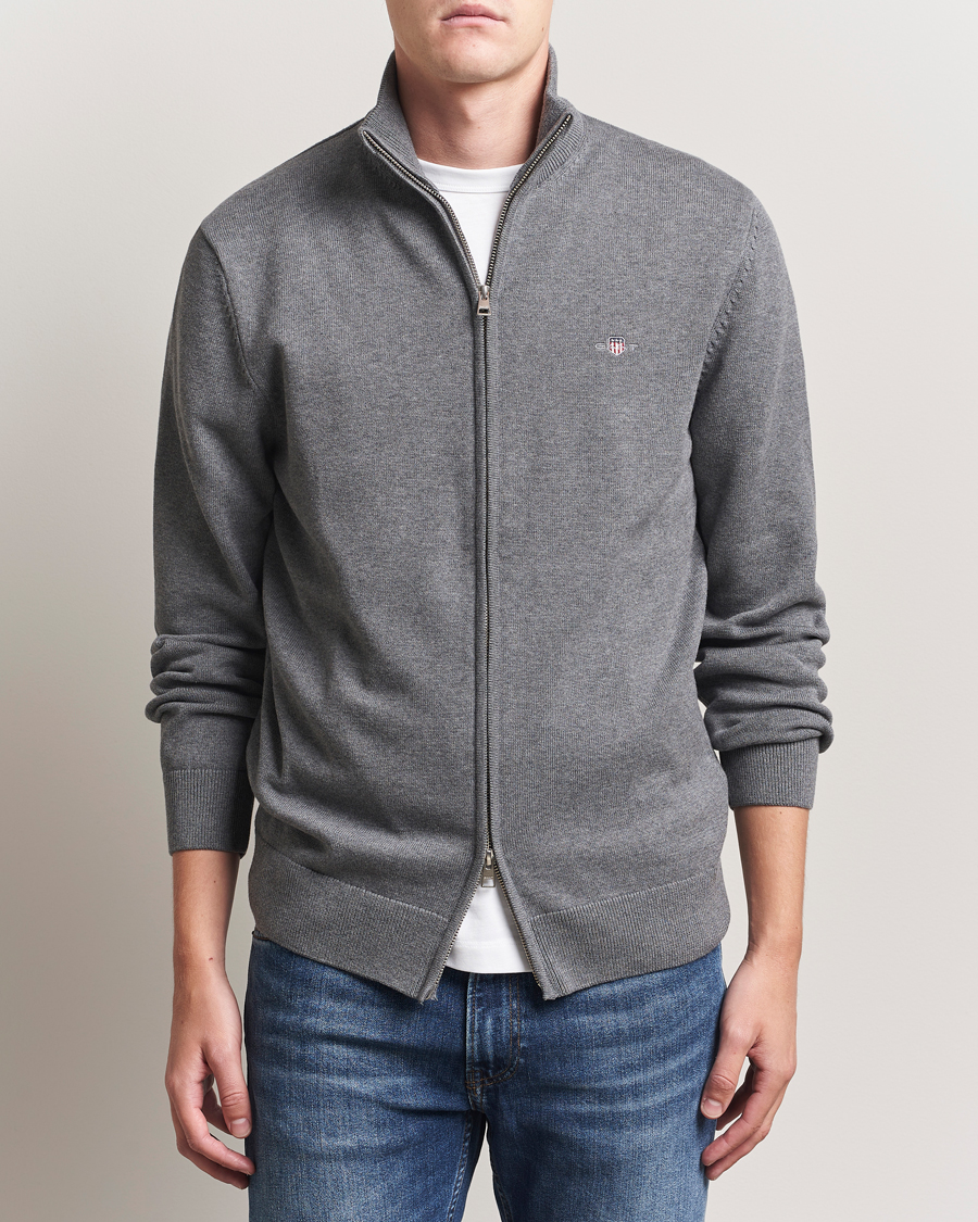Herre | Gensere | GANT | Casual Cotton Full Zip Dark Grey Melange