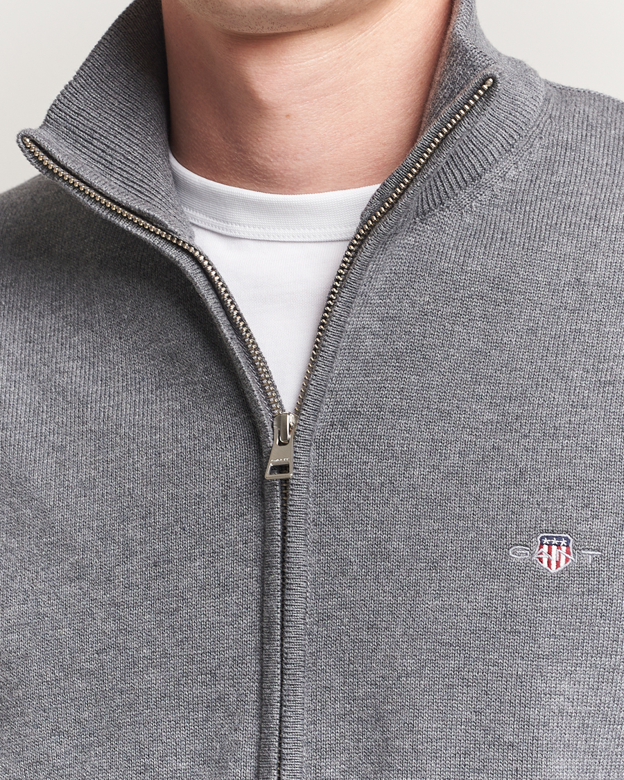 Herre | Gensere | GANT | Casual Cotton Full Zip Dark Grey Melange