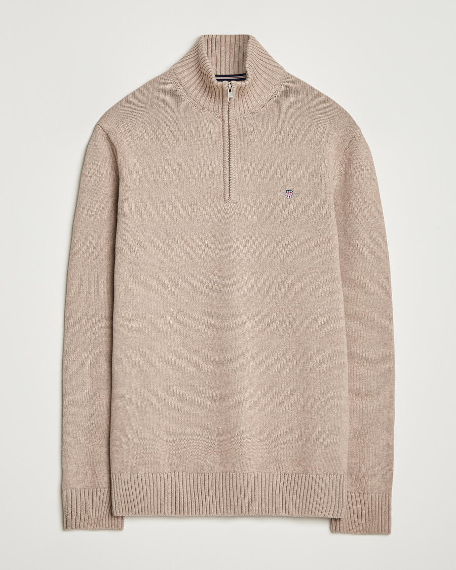 Herre | Gensere | GANT | Casual Cotton Half Zip Dark Sand Melange