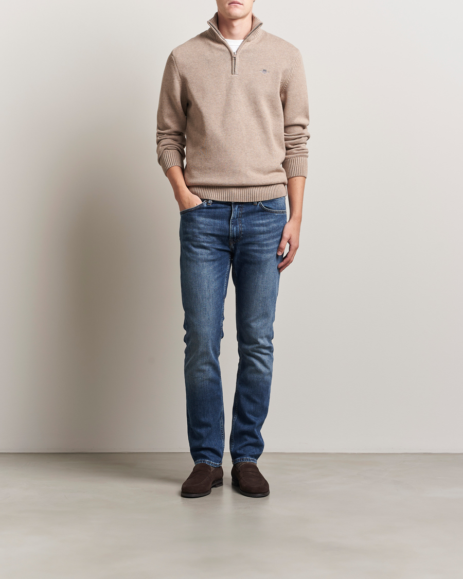 Herre | Gensere | GANT | Casual Cotton Half Zip Dark Sand Melange