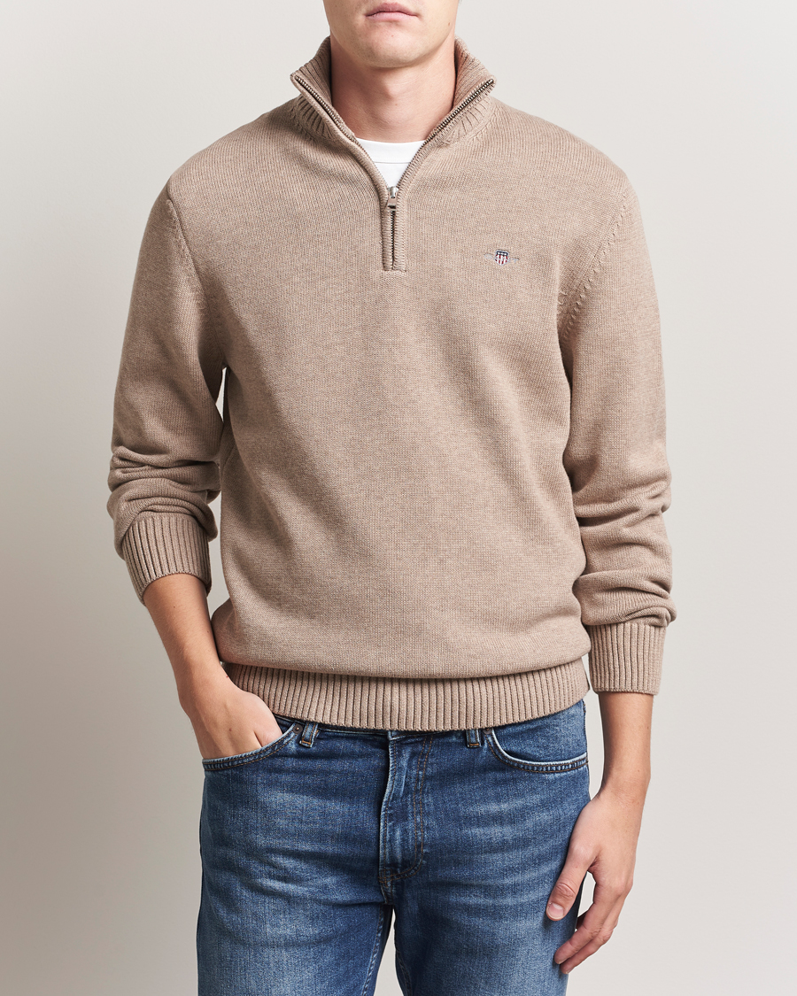 Herre | Gensere | GANT | Casual Cotton Half Zip Dark Sand Melange
