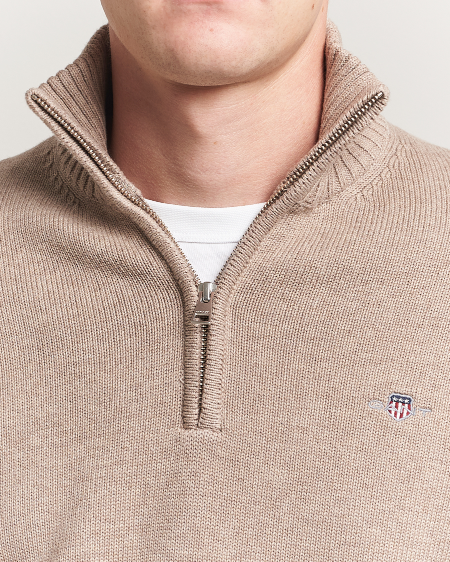 Herre | Gensere | GANT | Casual Cotton Half Zip Dark Sand Melange