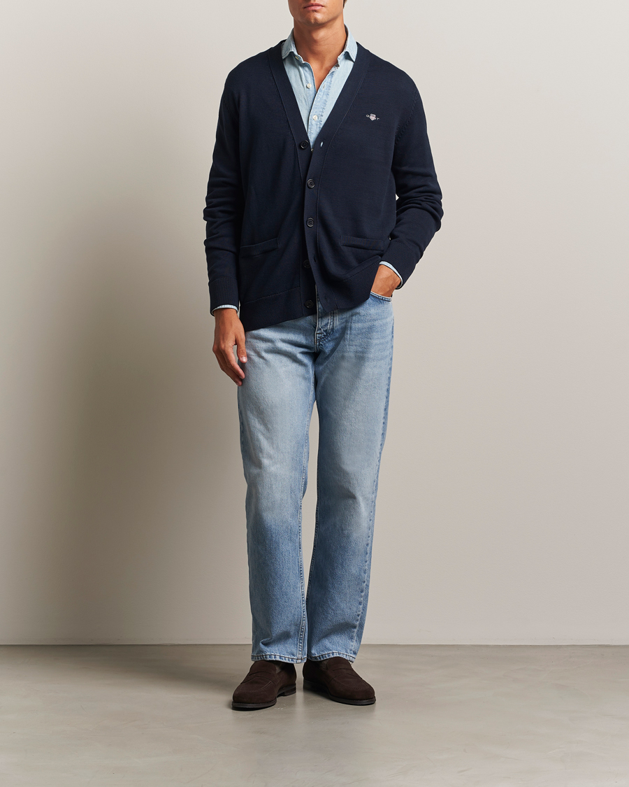Herre | Gensere | Gant | Casual Cotton Cardigan Evening Blue