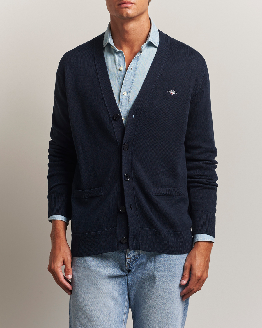 Herre | Gensere | GANT | Casual Cotton Cardigan Evening Blue