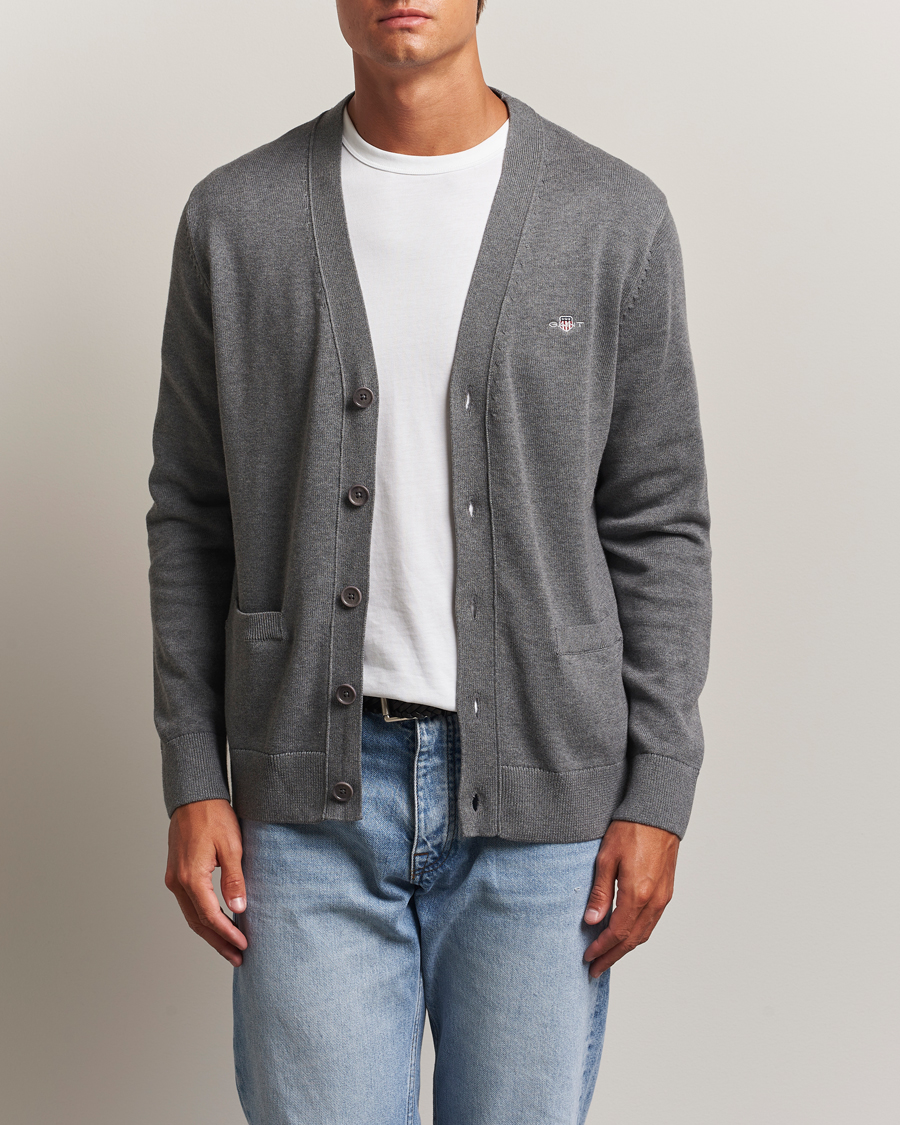 Herre | Gensere | GANT | Casual Cotton Cardigan Dark Grey Melange