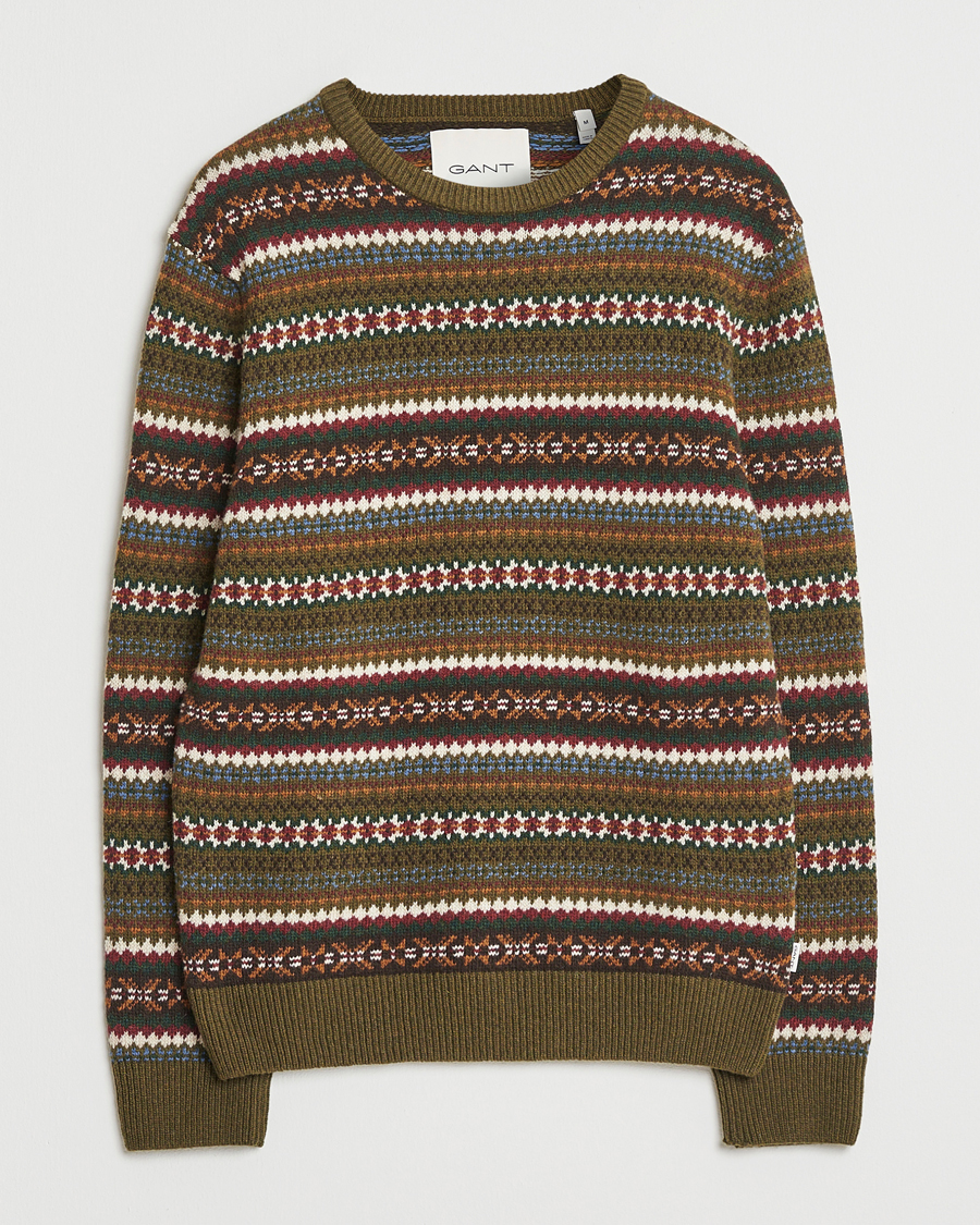 Herre | Gensere | GANT | Fair Isle Knitted Crew Neck Sweater Country Green