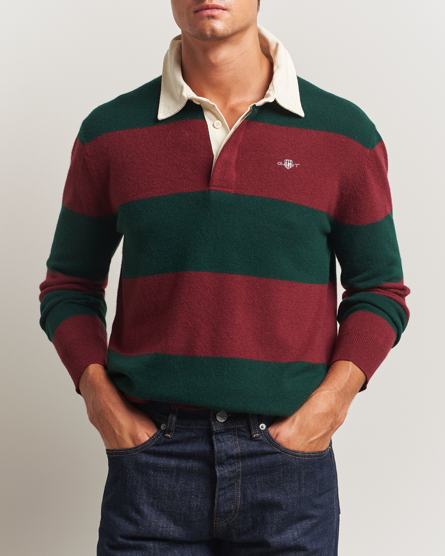 Herre | Gensere | GANT | Extra Fine Lambswool Striped Knitted Rugger Tartan Green