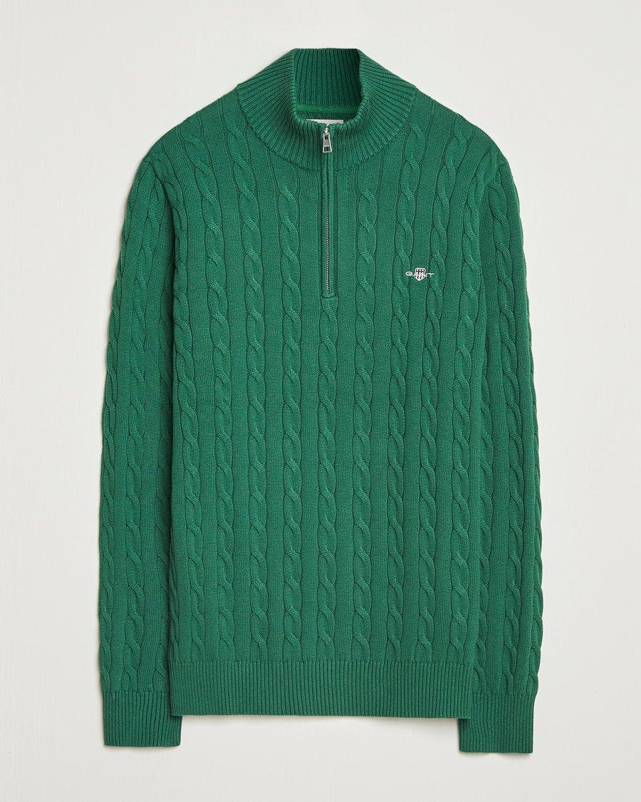 Herre | Gensere | GANT | Cotton Cable Half Zip Forest Green
