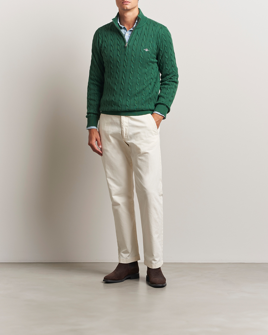 Herre | Gensere | GANT | Cotton Cable Half Zip Forest Green
