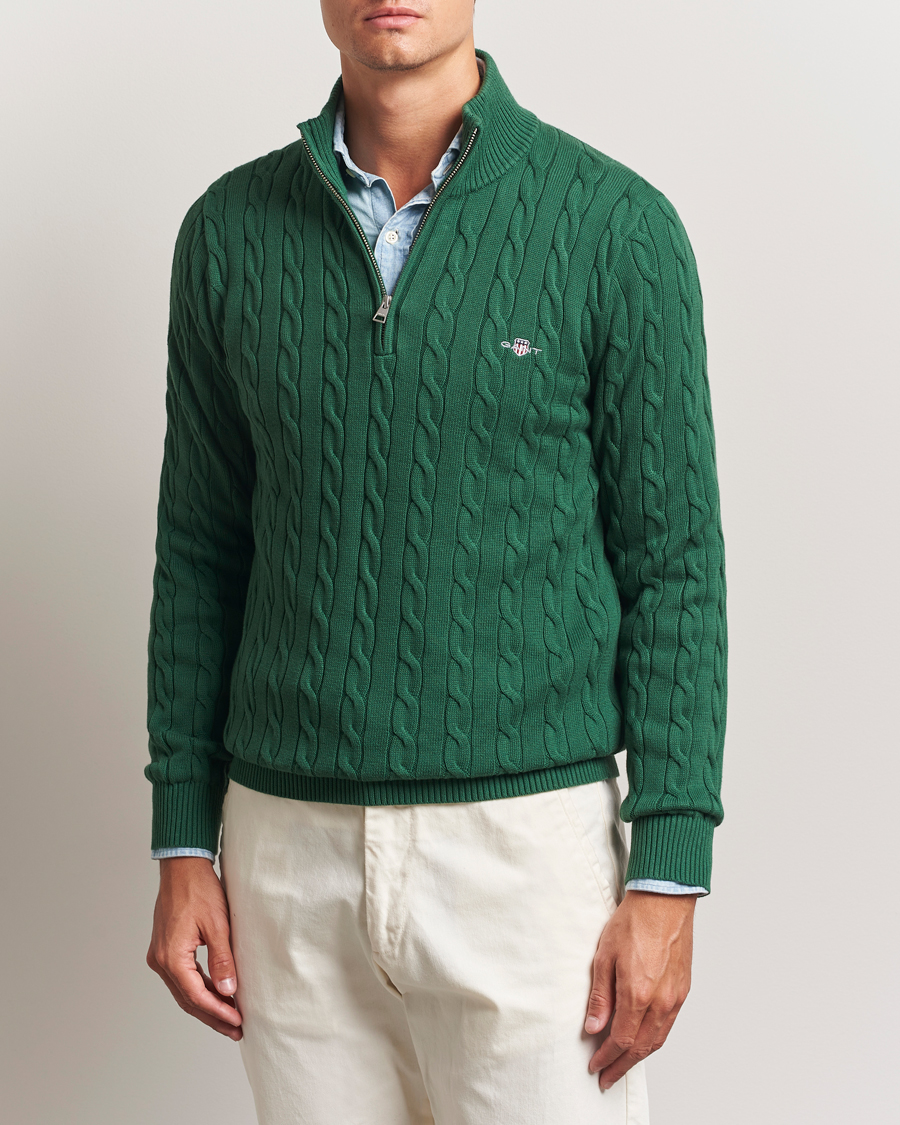 Herre | Gensere | GANT | Cotton Cable Half Zip Forest Green