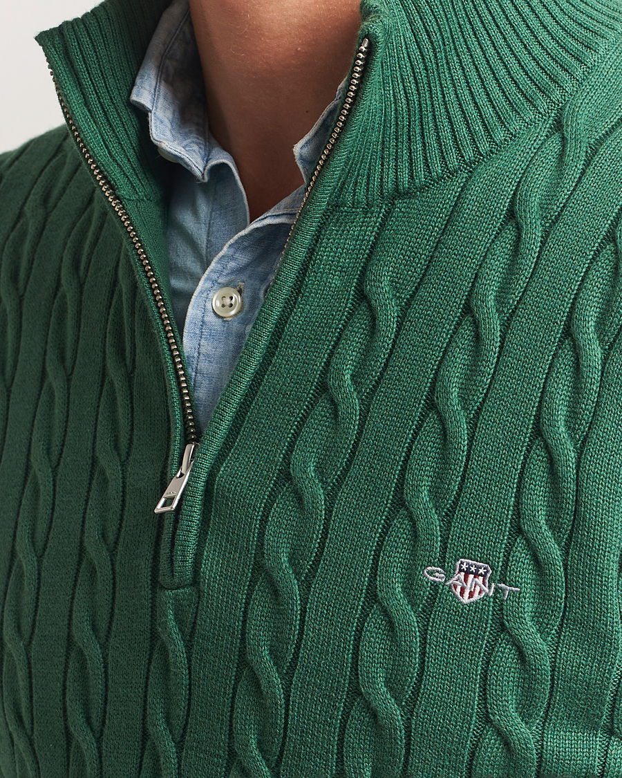 Herre | Gensere | GANT | Cotton Cable Half Zip Forest Green