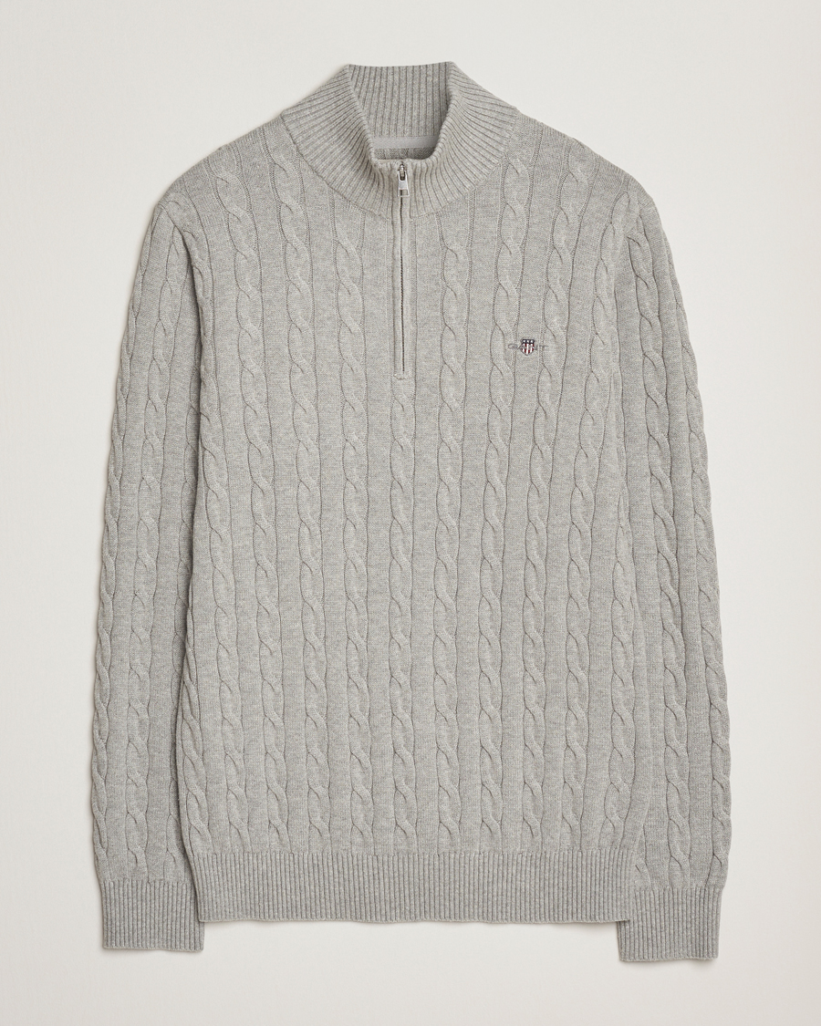 Herre | Gensere | GANT | Cotton Cable Half Zip Grey Melange
