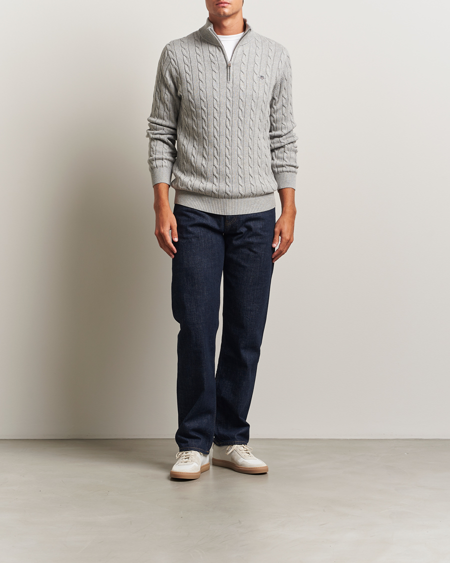 Herre | Gensere | GANT | Cotton Cable Half Zip Grey Melange