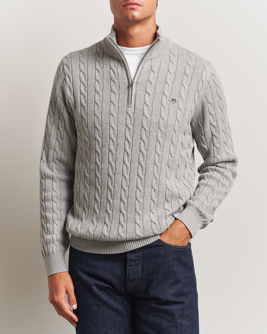 Herre | Gensere | GANT | Cotton Cable Half Zip Grey Melange