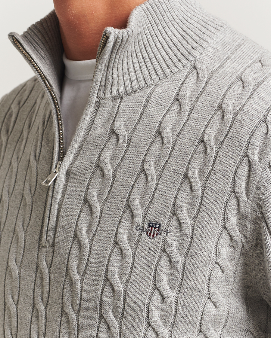 Herre | Gensere | GANT | Cotton Cable Half Zip Grey Melange