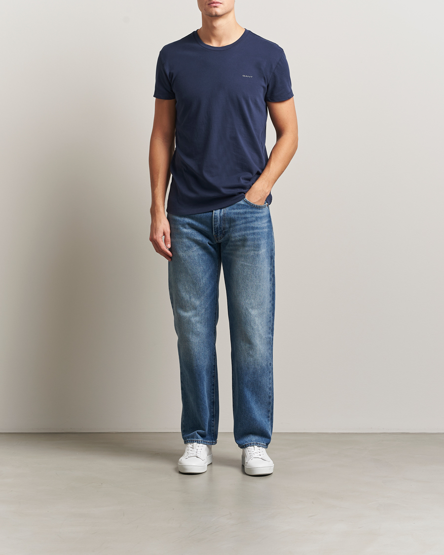 Herre | T-Shirts | GANT | 2-Pack Crew Neck T-Shirt Light Grey/Navy