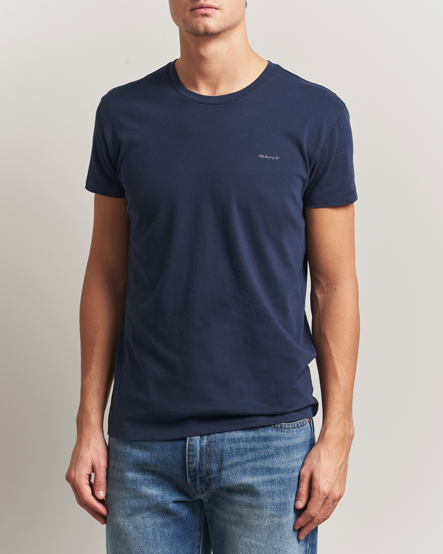 Herre | T-Shirts | GANT | 2-Pack Crew Neck T-Shirt Light Grey/Navy