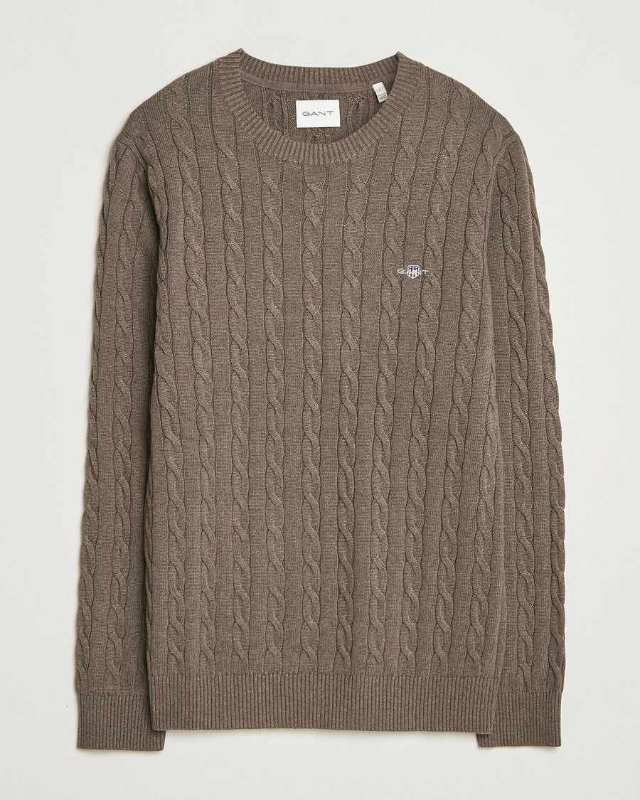 Herre | Gensere | GANT | Cotton Cable Crew Neck Pullover Seawood Melange