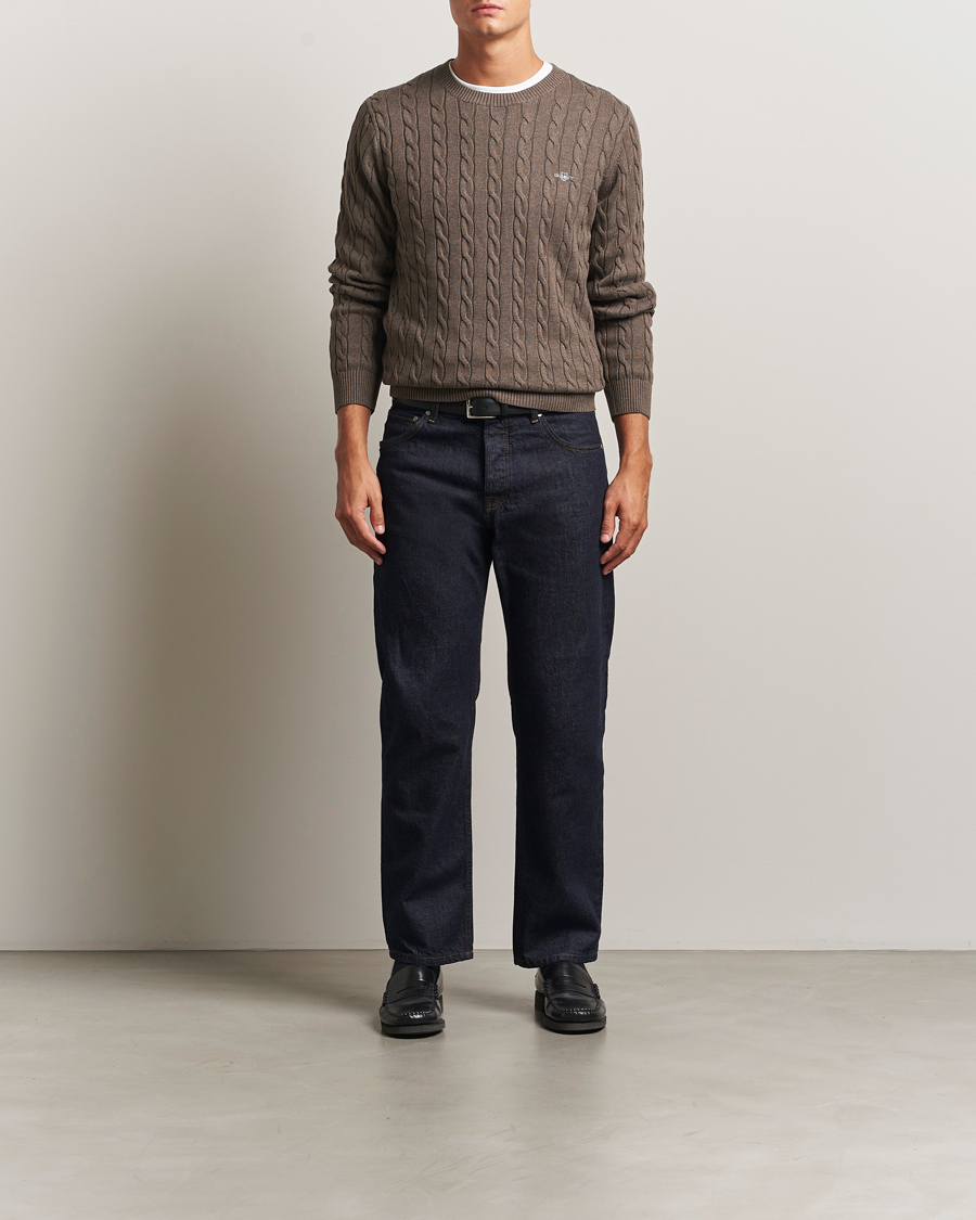 Herre | Gensere | GANT | Cotton Cable Crew Neck Pullover Seawood Melange