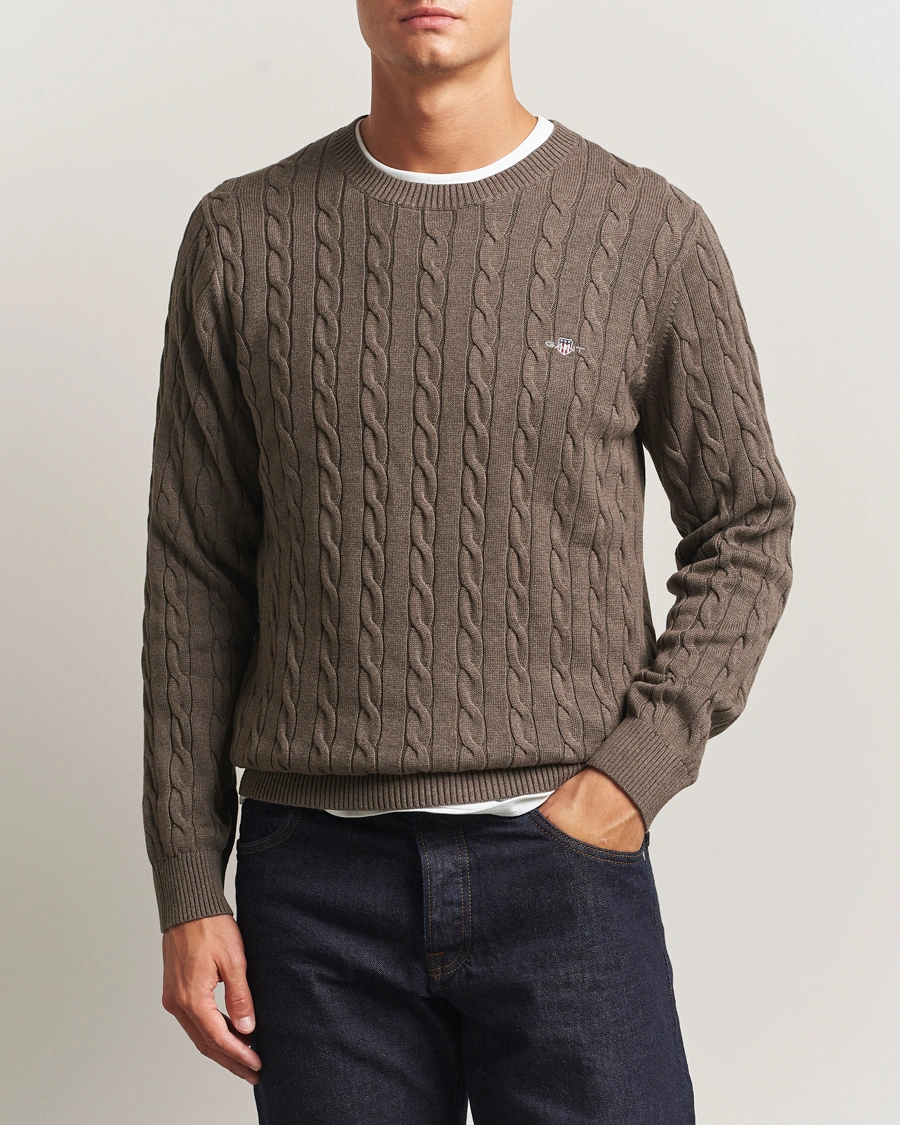 Herre | Gensere | GANT | Cotton Cable Crew Neck Pullover Seawood Melange