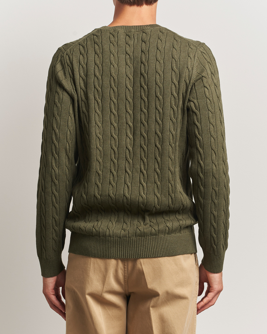 Herre | Gensere | GANT | Cotton Cable Crew Neck Pullover Khaki Green Melange