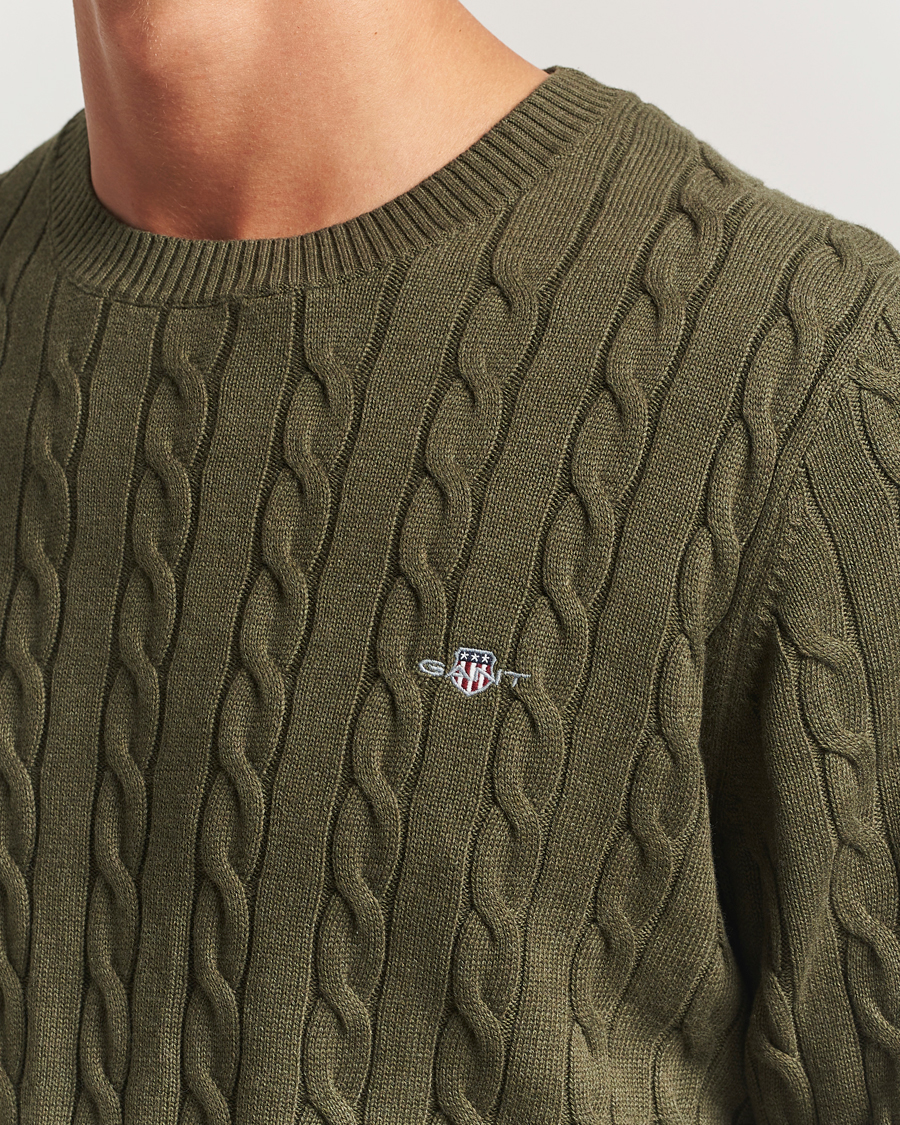 Herre | Gensere | GANT | Cotton Cable Crew Neck Pullover Khaki Green Melange