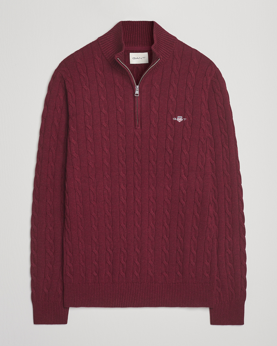 Herre | Gensere | GANT | Cotton Cable Half Zip Bordeaux Melange