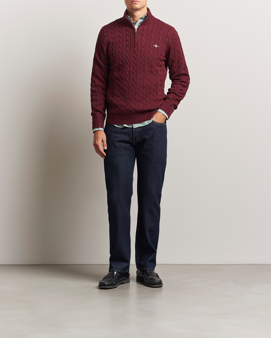 Herre | Gensere | GANT | Cotton Cable Half Zip Bordeaux Melange