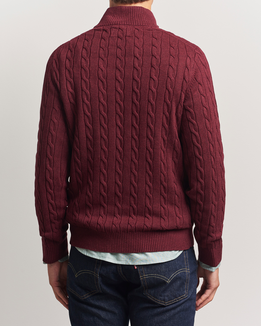 Herre | Gensere | GANT | Cotton Cable Half Zip Bordeaux Melange