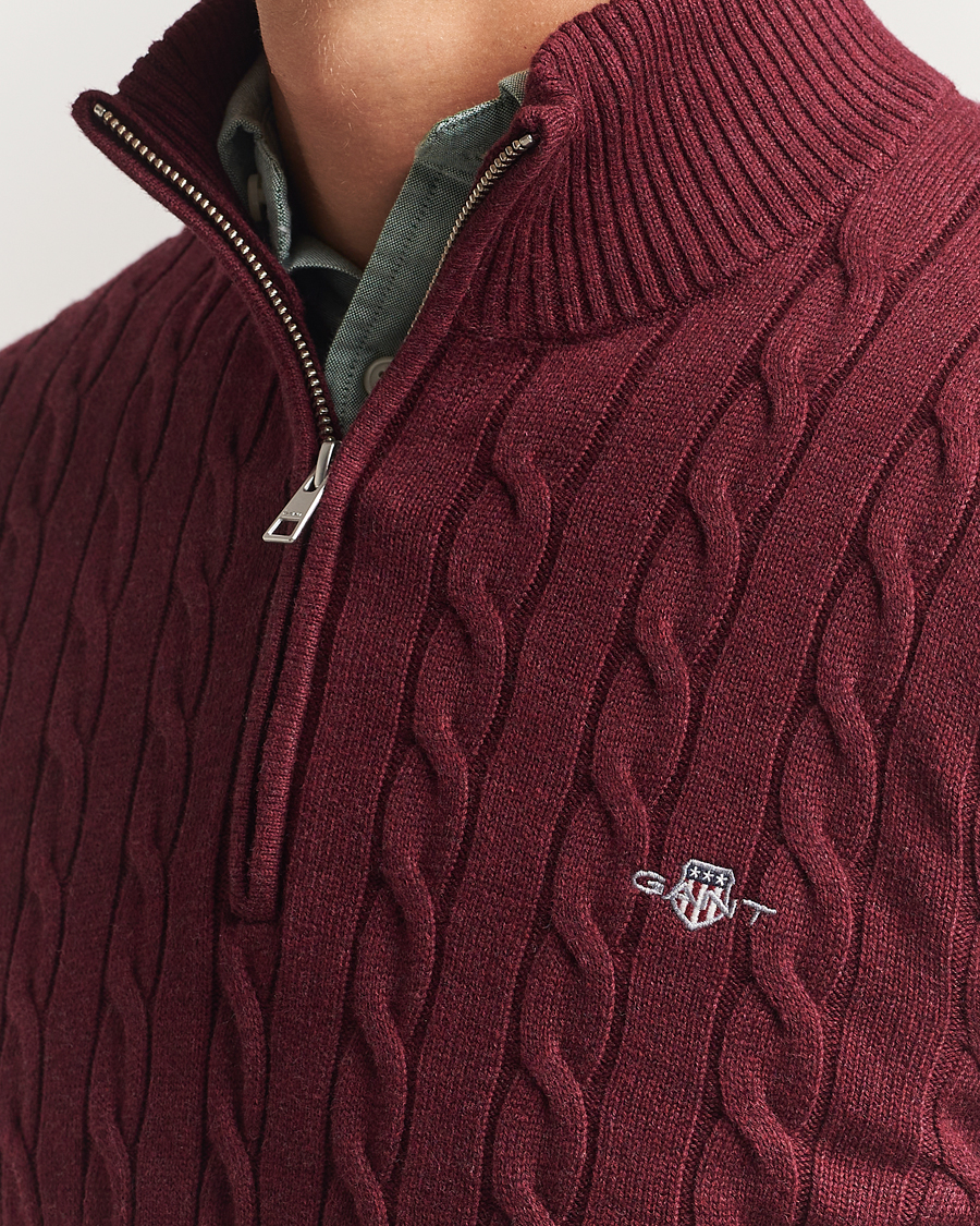 Herre | Gensere | GANT | Cotton Cable Half Zip Bordeaux Melange