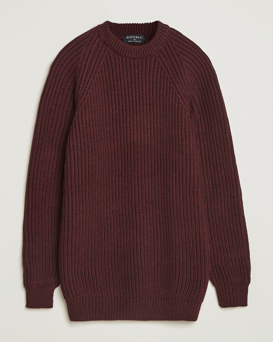 Herre | Gensere | Gloverall | Fisherman Rib Chunky Wool Crew Neck Burgundy