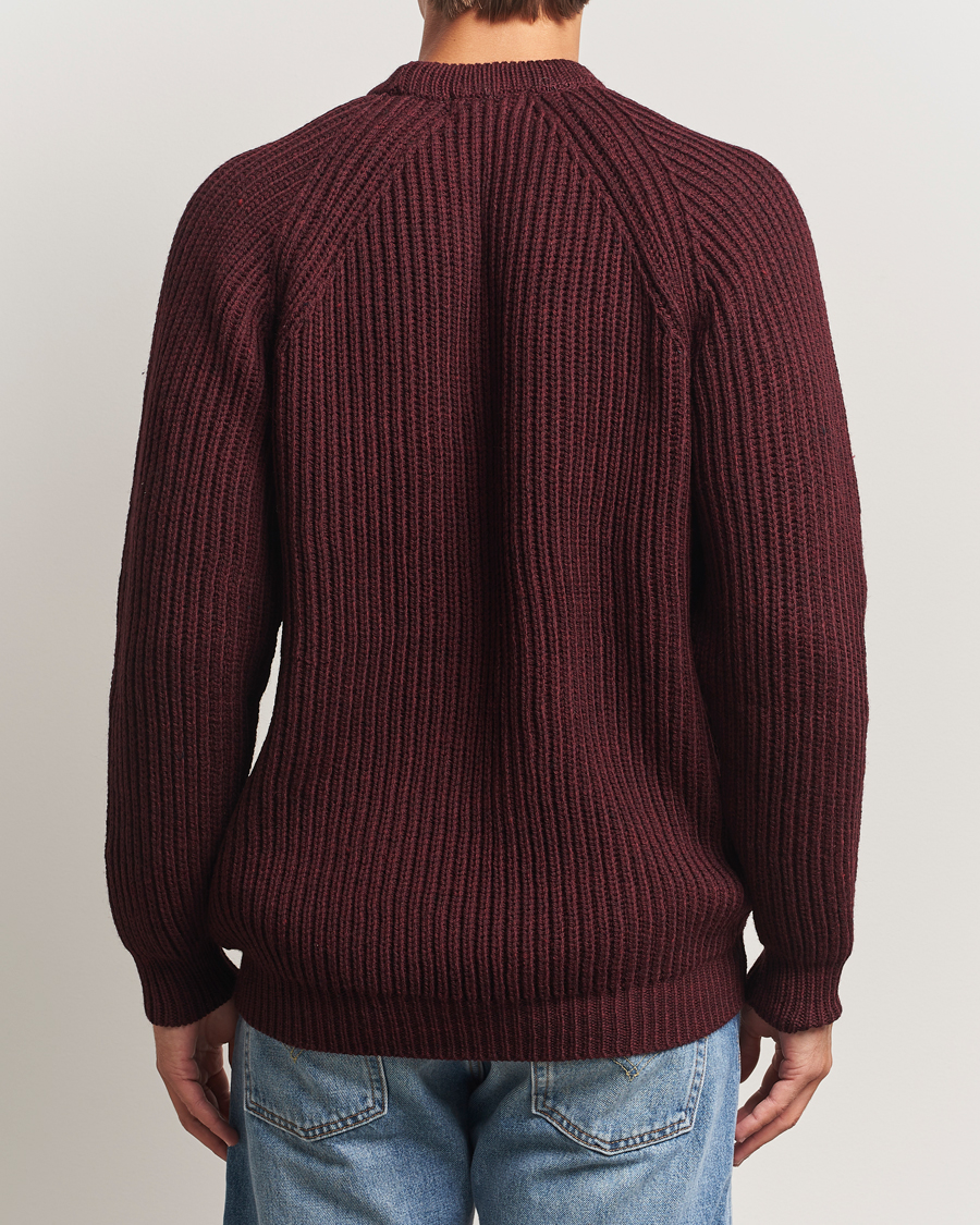Herre | Gensere | Gloverall | Fisherman Rib Chunky Wool Crew Neck Burgundy