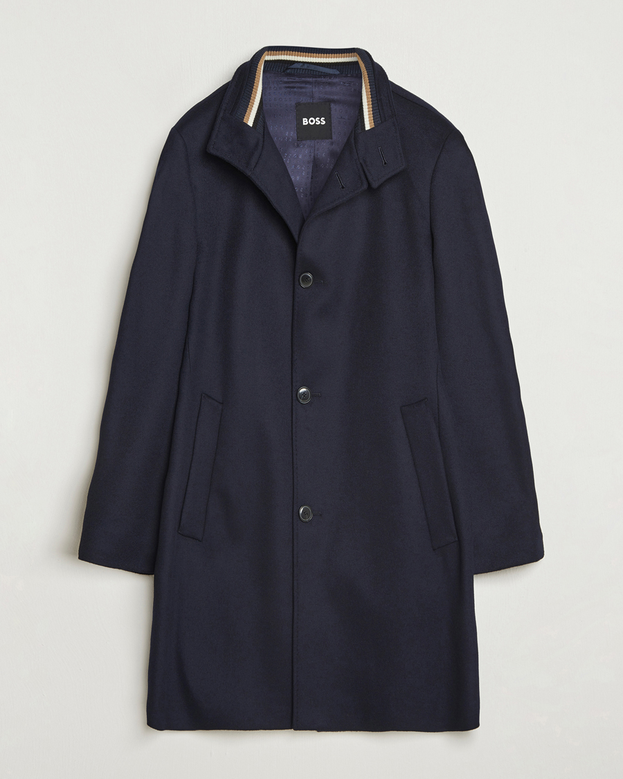 Herre | Jakker | BOSS BLACK | Hyde Stand Up Collar Coat Dark Blue