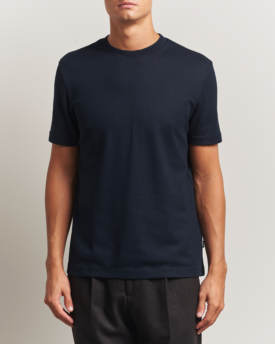 Herre | T-Shirts | BOSS BLACK | Thompson Structured Crew Neck T-Shirt Dark Blue