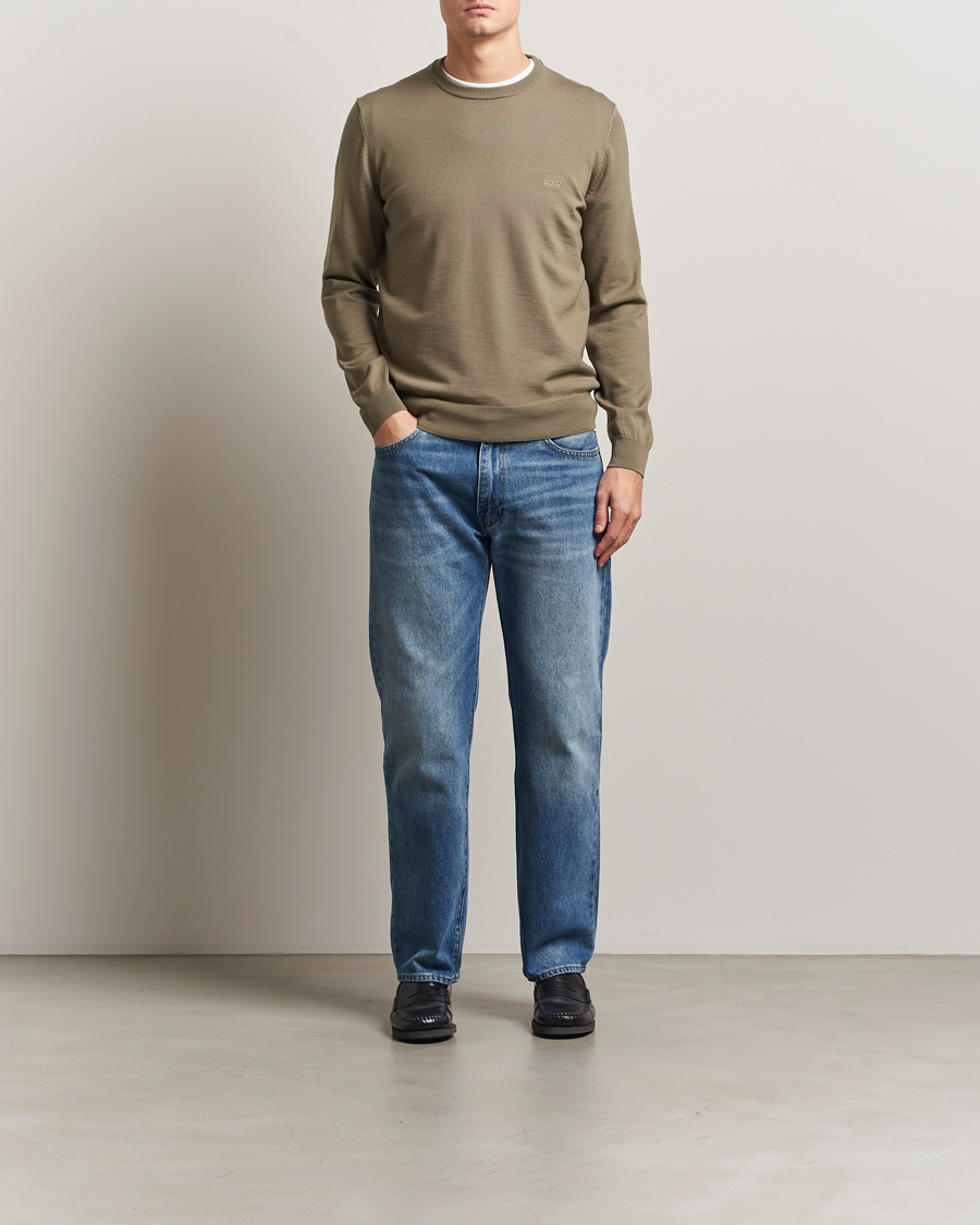 Herre | Gensere | BOSS BLACK | Botto Merino Knitted Pullover Open Brown