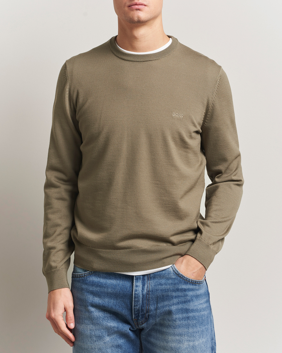 Herre | Gensere | BOSS BLACK | Botto Merino Knitted Pullover Open Brown