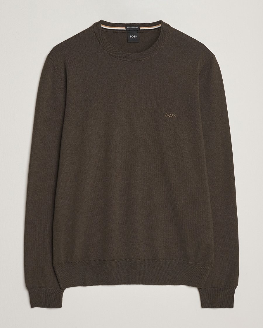 Herre | Gensere | BOSS BLACK | Botto Merino Knitted Pullover Open Green