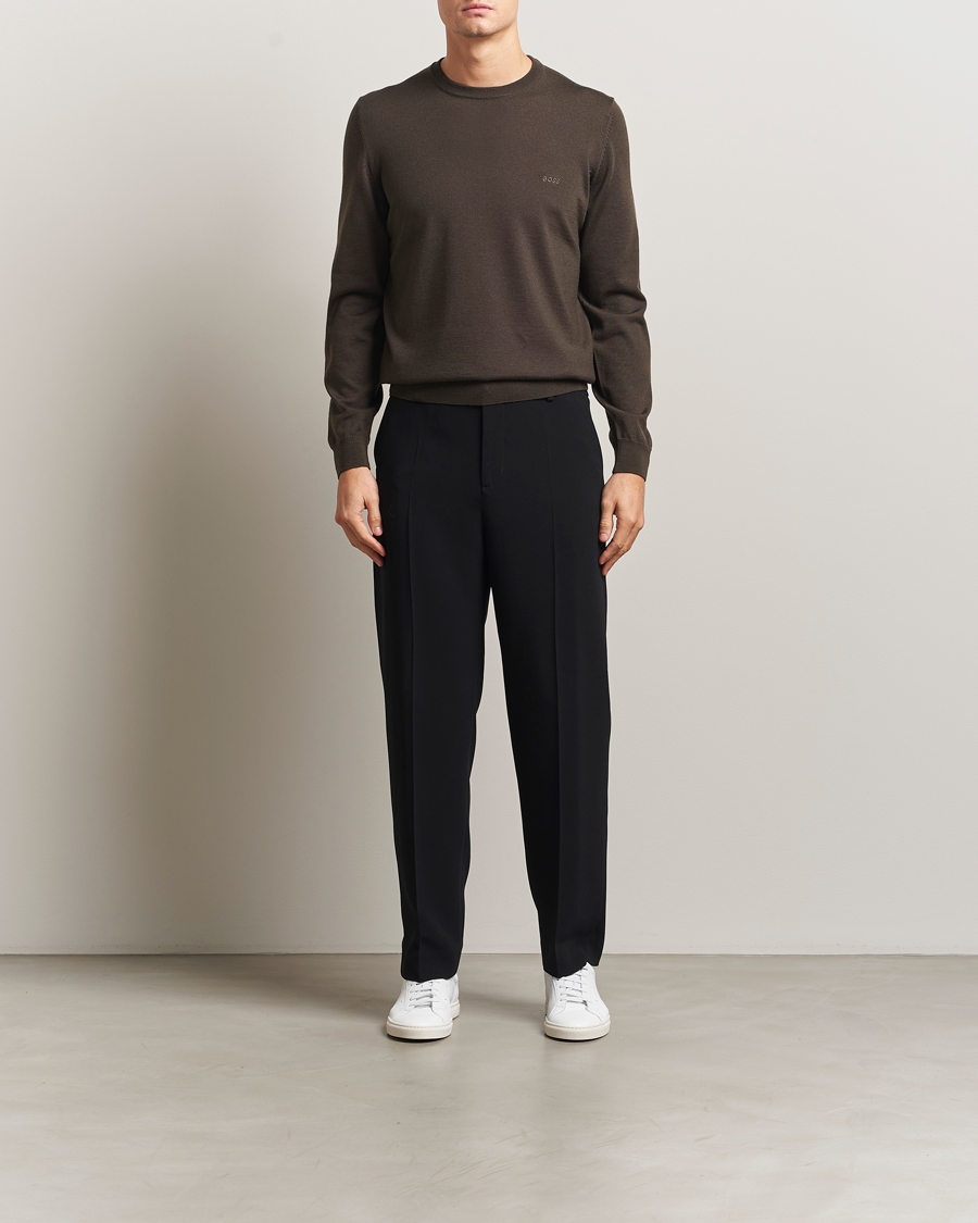 Herre | Gensere | BOSS BLACK | Botto Merino Knitted Pullover Open Green