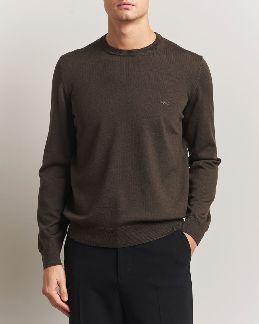 Herre | Gensere | BOSS BLACK | Botto Merino Knitted Pullover Open Green