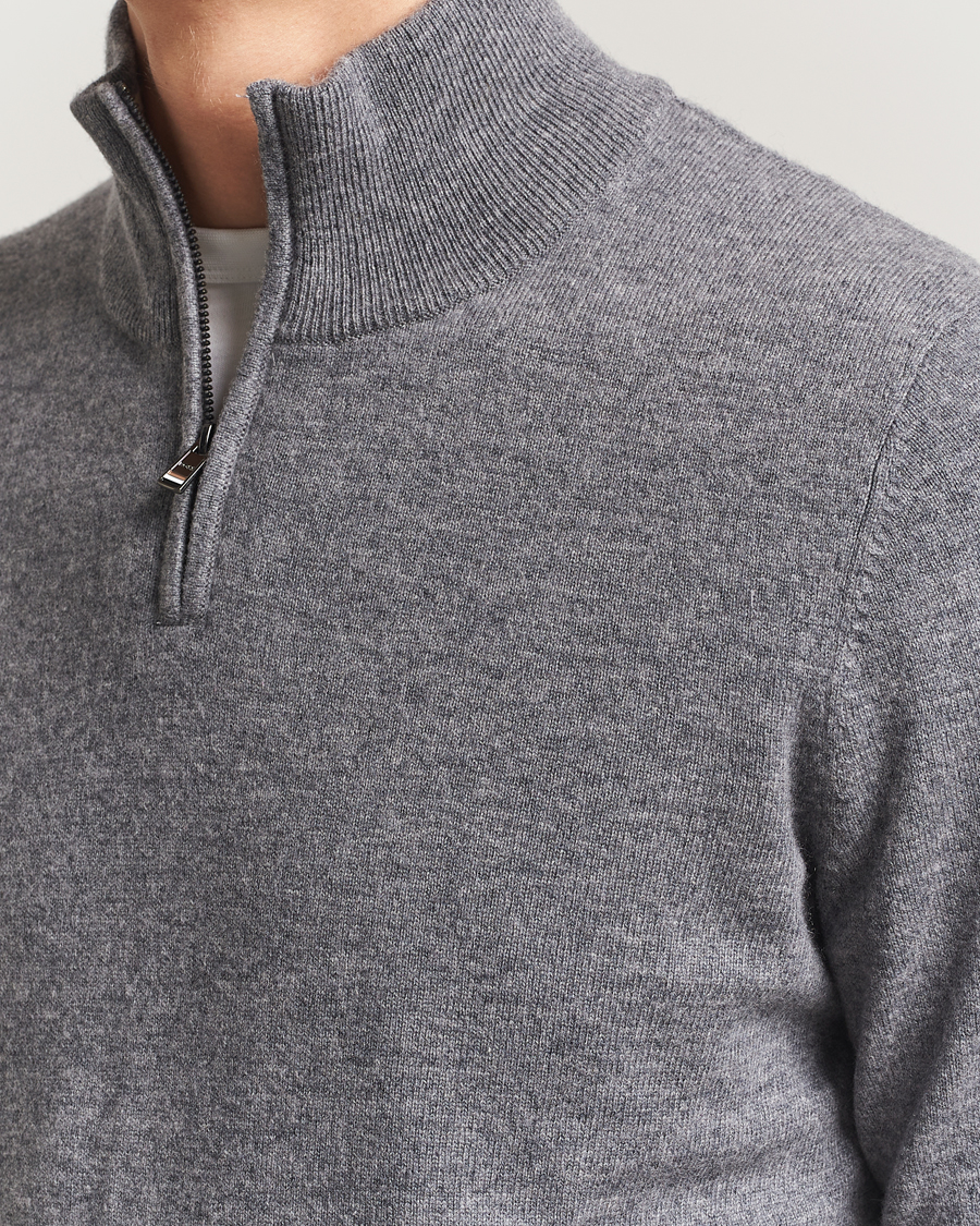 Herre | Gensere | BOSS BLACK | Hemarlo Wool/Cashmere Half Zip Medium Grey