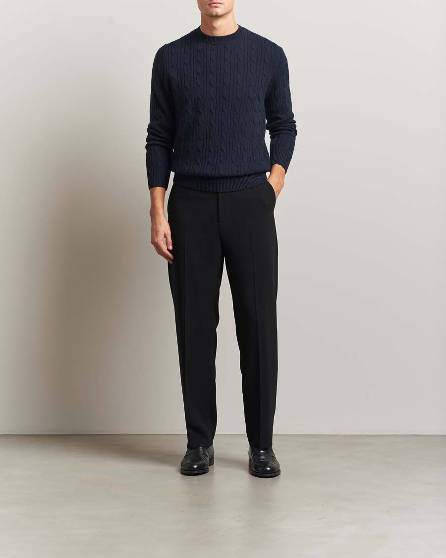 Herre | Gensere | BOSS BLACK | Hetico Wool/Cashmere Cable Sweater Dark Blue