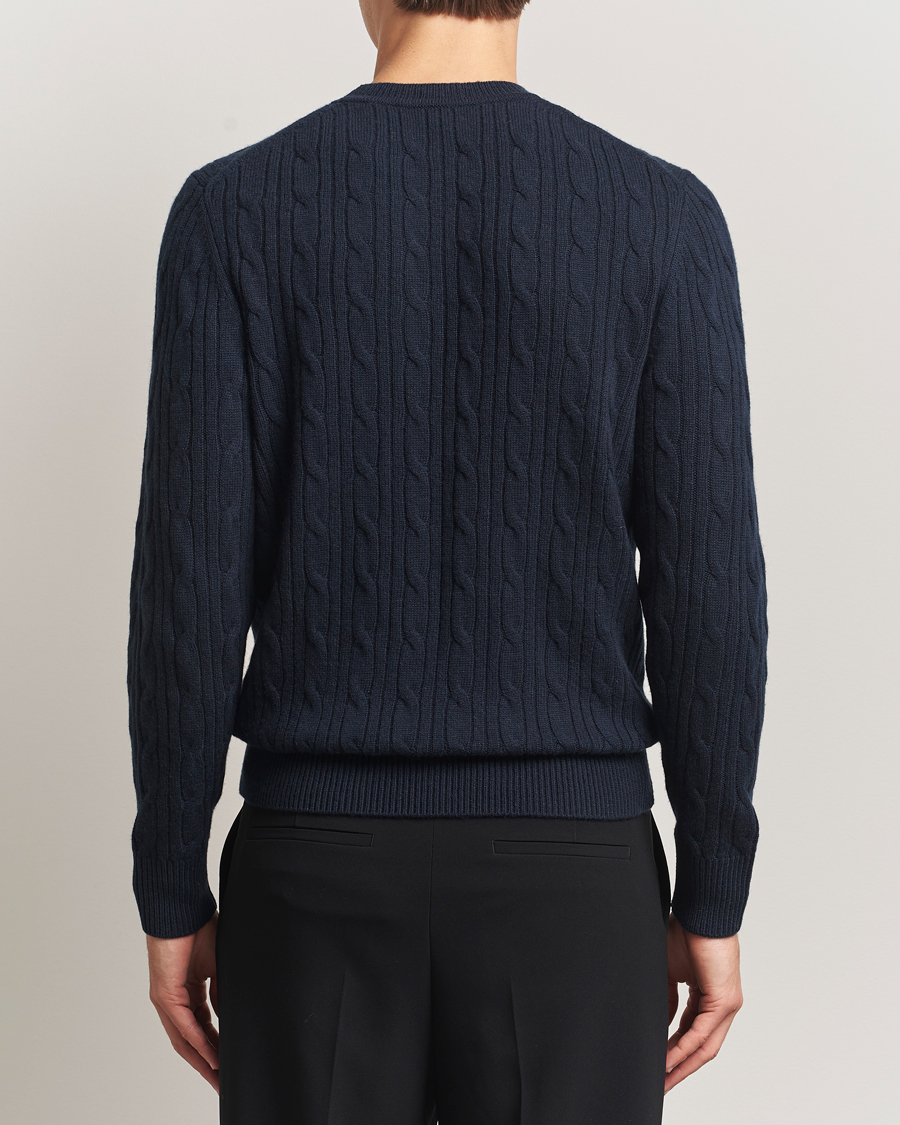 Herre | Gensere | BOSS BLACK | Hetico Wool/Cashmere Cable Sweater Dark Blue