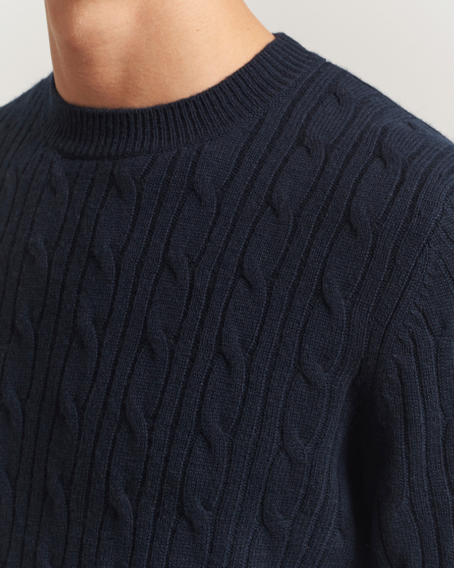 Herre | Gensere | BOSS BLACK | Hetico Wool/Cashmere Cable Sweater Dark Blue