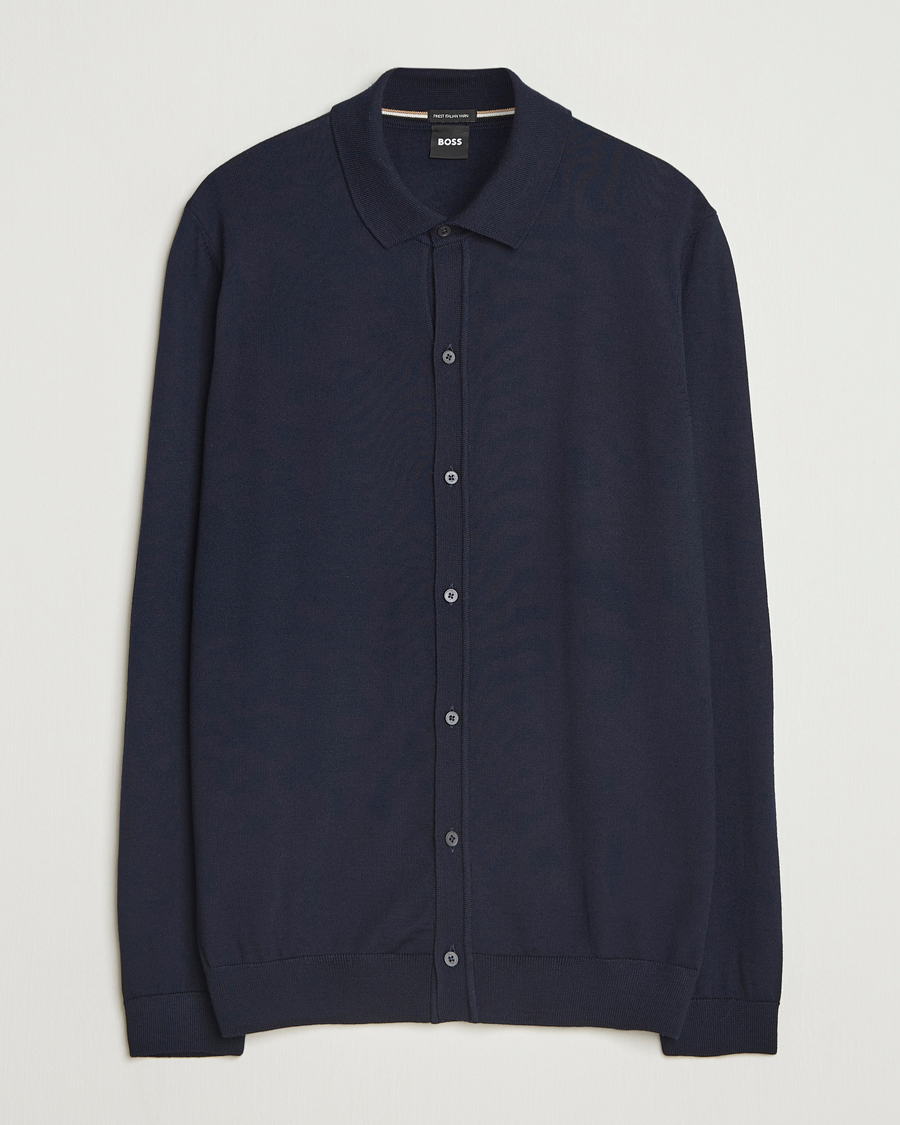 Herre | Gensere | BOSS BLACK | Helbert Wool Cardigan Dark Blue