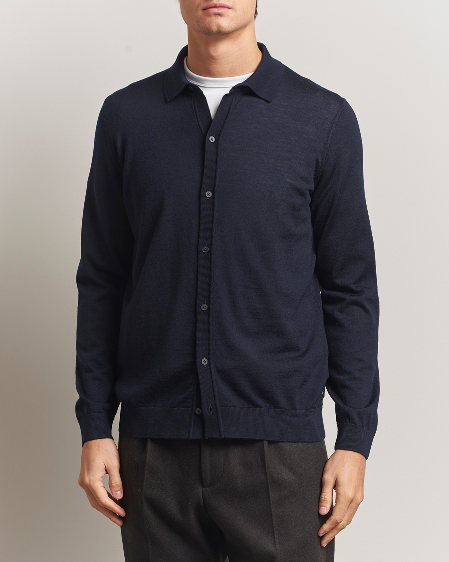 Herre | Gensere | BOSS BLACK | Helbert Wool Cardigan Dark Blue